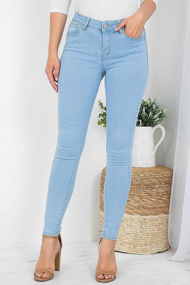 Light denim button front zip closure skinny pants (DGB3456)