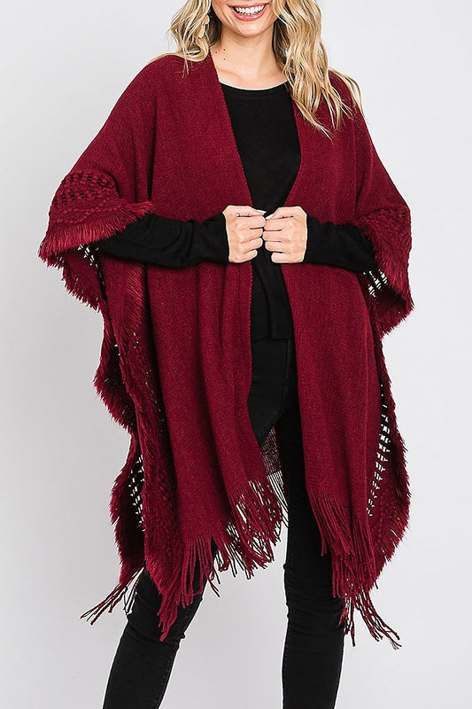 Knit ruana with fringe (DGS6114)