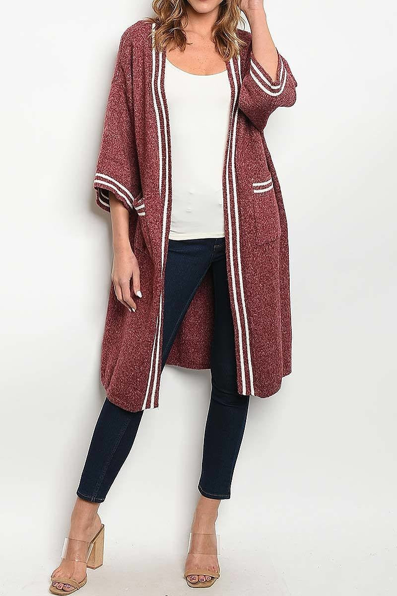 STRIPE CONTRAST POCKET DETAIL SWEATER CARDIGAN (DGS3982)