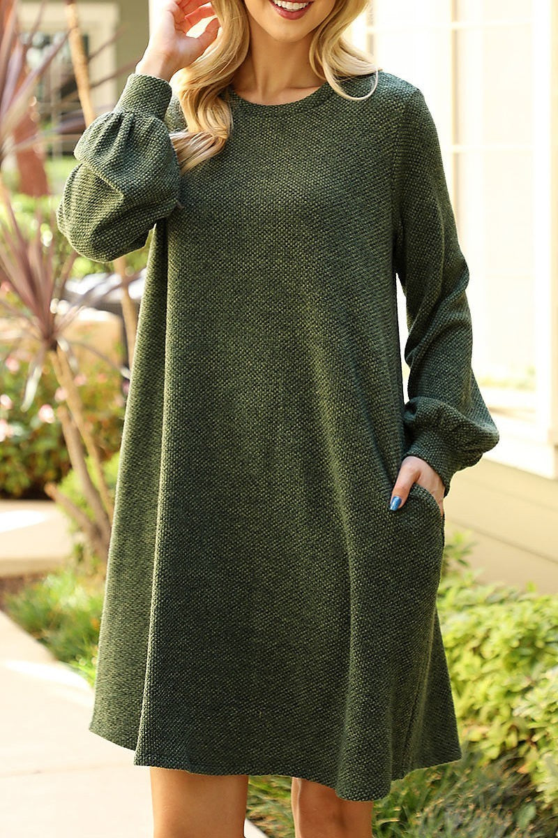 Long puff sleeve jacquard knit dress (DED8806)