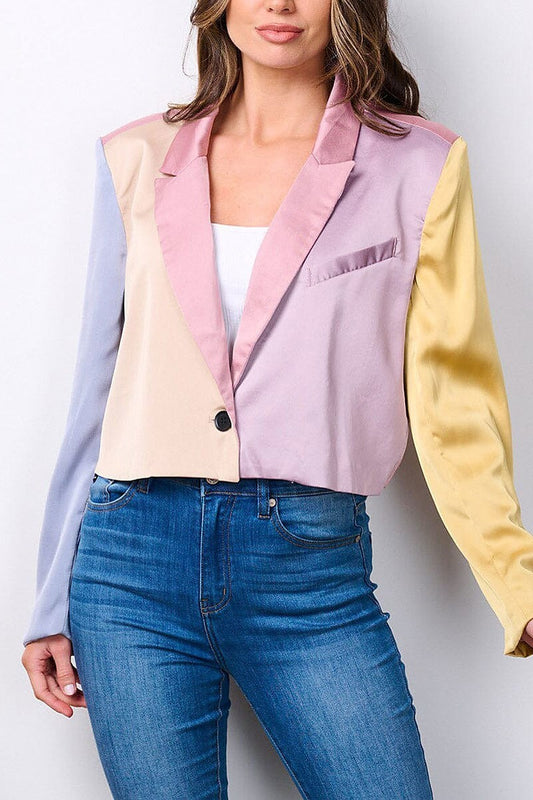 Long sleeve button closure colorblock blazer (EFWT7593)