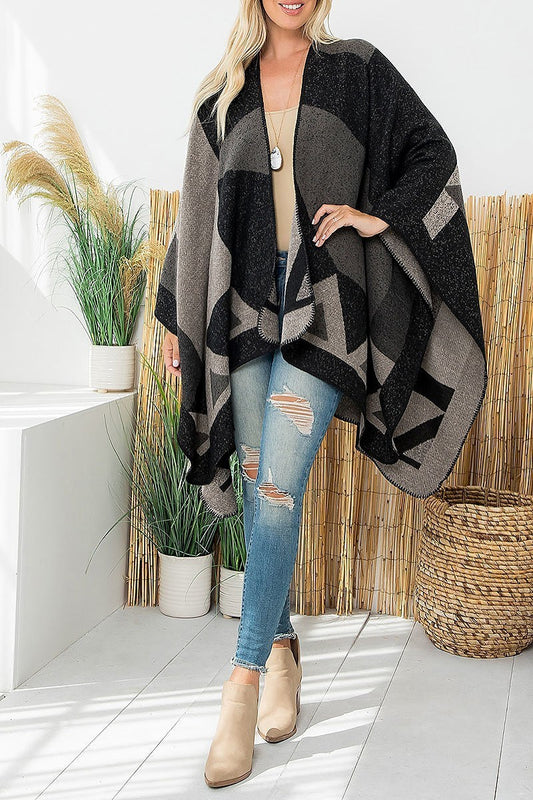 Geometric shape print warmer open front kimono (DGS6191)