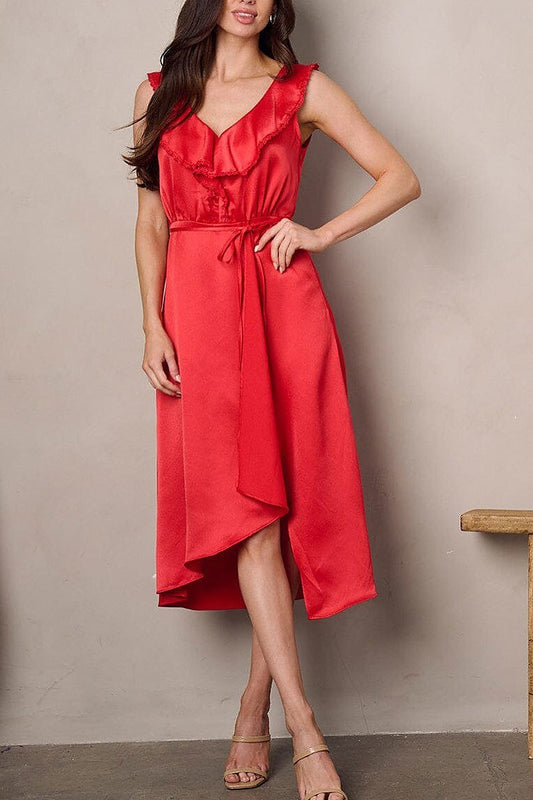 Sleeveless v-neck ruffle surplice midi dress (EFWT2246)