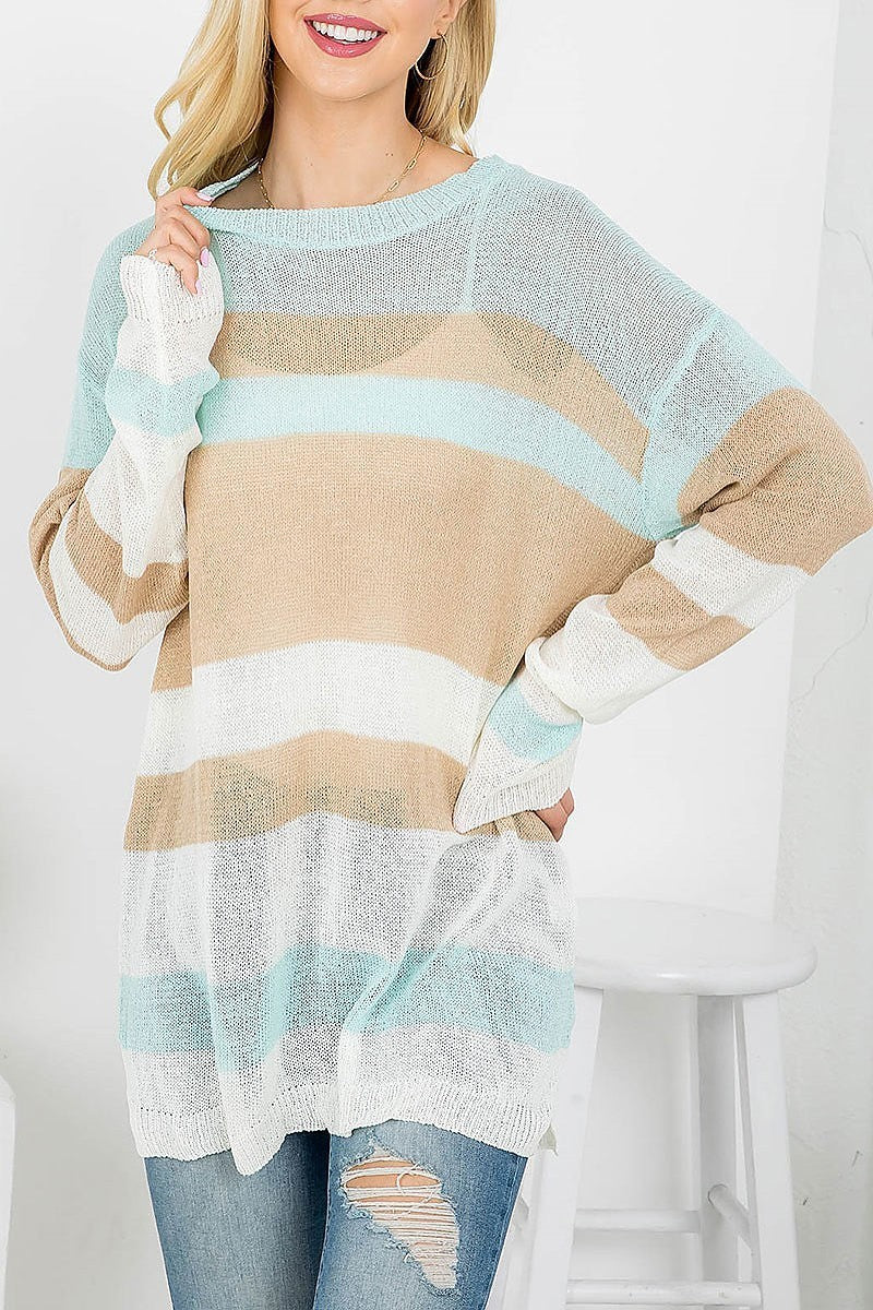 Sheer stripe knitted top (EF4162)