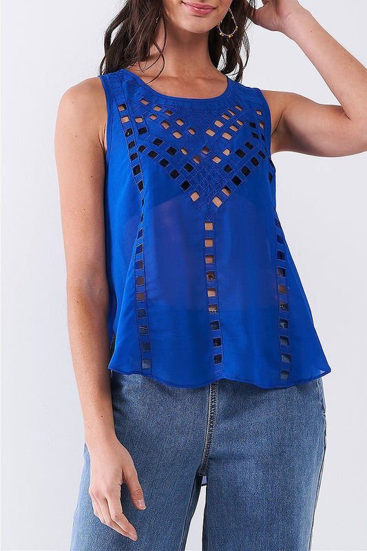 Round neck cutout detail loose fit top (TDG8135)