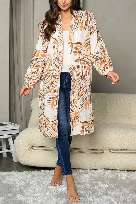 Long sleeve leaf print open cardigan (EDWT6834)