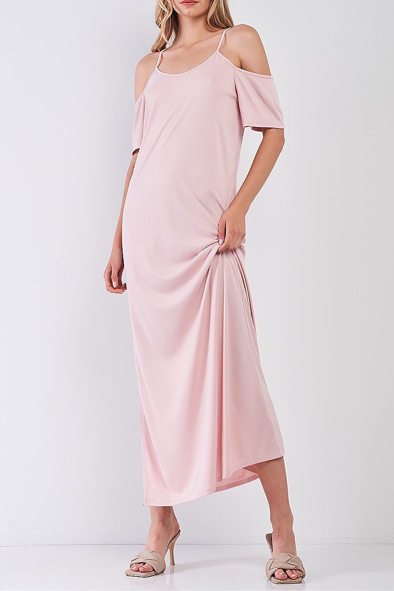 Cold shoulder side slit detail maxi dress (TDG8580)