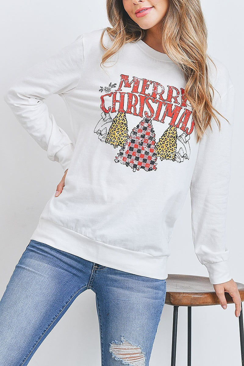 Merry christmas print long sleeve pullover top (EF2749)