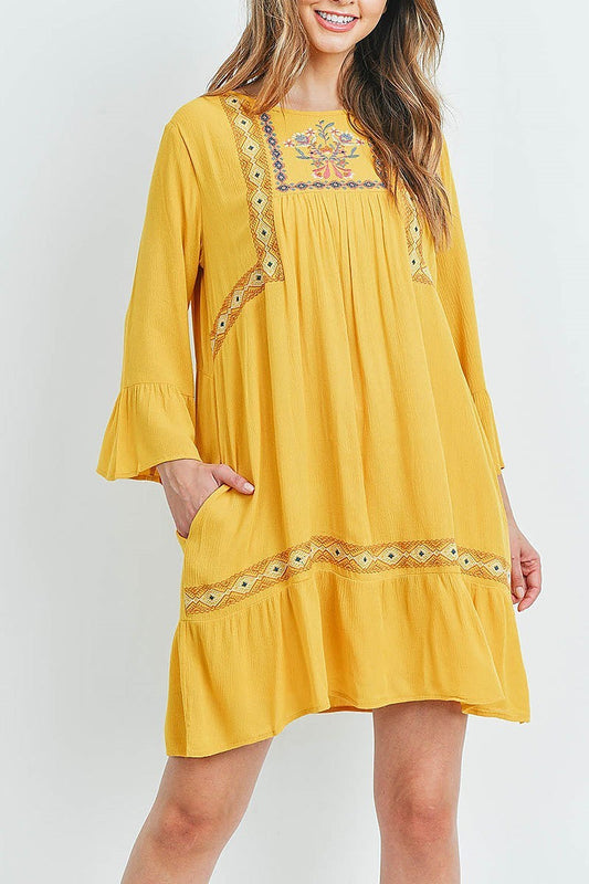 Embroidered detail loose fit dress (DED8907)