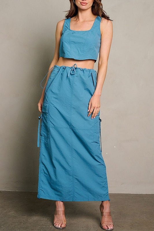 Sleeveless crop top & maxi skirt cargo 2pc. set (EGWT2189)