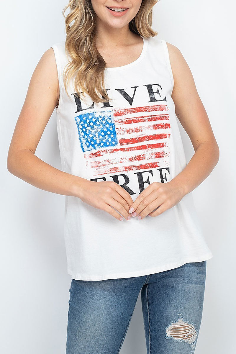 Live free usa print round neck tank top (EF1319)