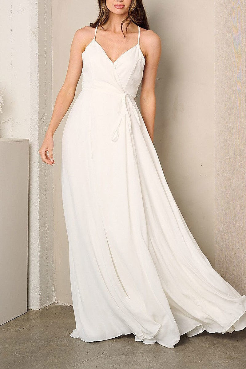 Sleeveless surplice self tie maxi dress (EFWT3238)