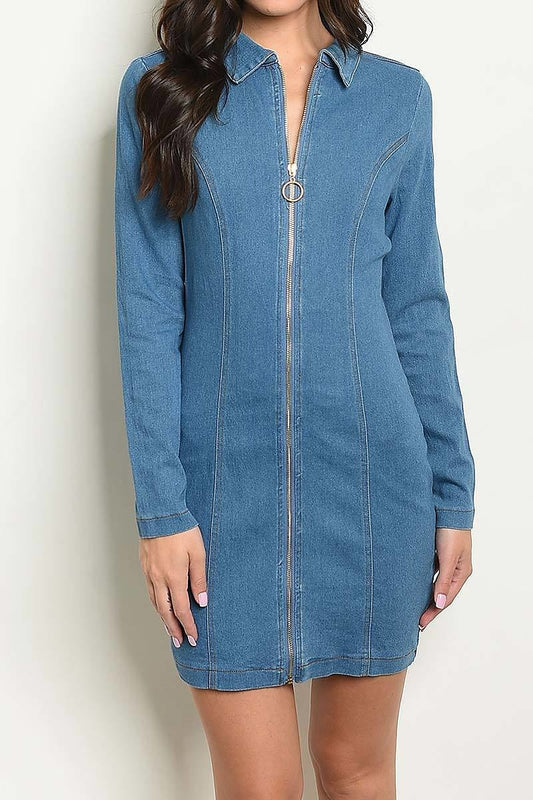 Zipper front body con denim dress (DED3276-LAST)