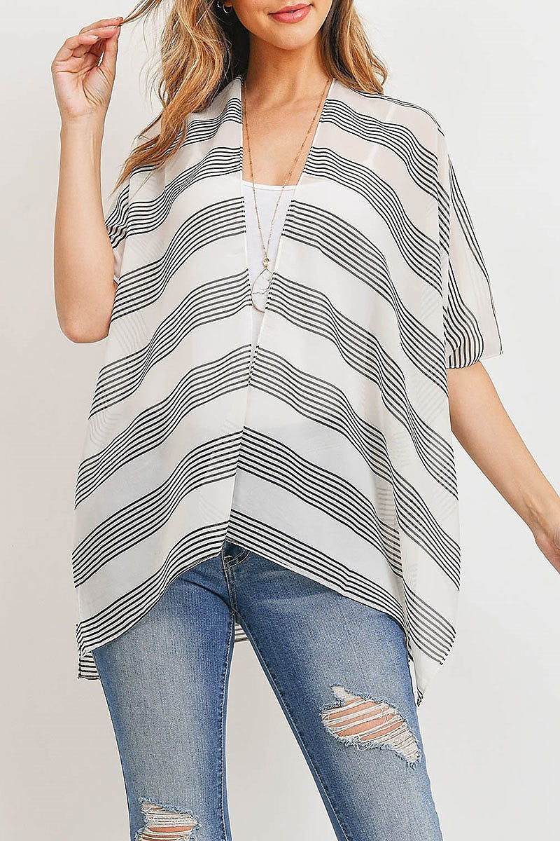 Sheer stripe loose fit kimono top (ED9021)