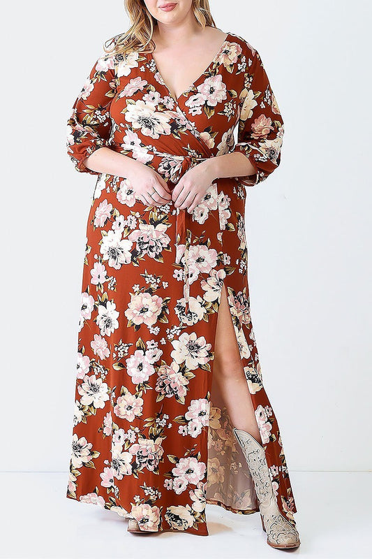 Waist tie wrap front floral print maxi dress (TED1612)