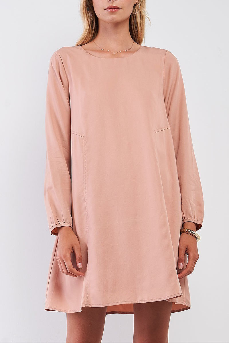 Key hole back bubble sleeve tunic dress (TDG8839)