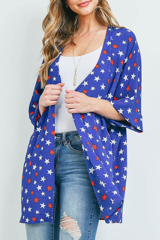 Star print open cardigan (ED9502)