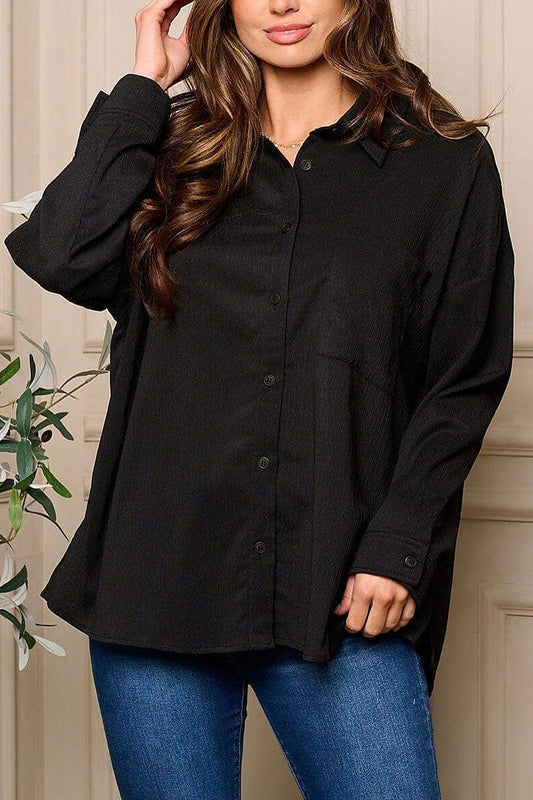 Long sleeve button up blouse top (EFWT5376)