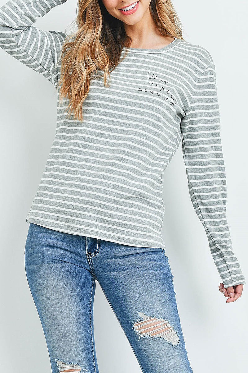 Round neck stripe graphic top (ED9030)