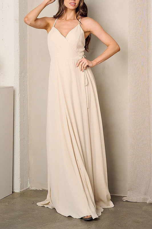 Sleeveless surplice self tie maxi dress (EFWT3228)