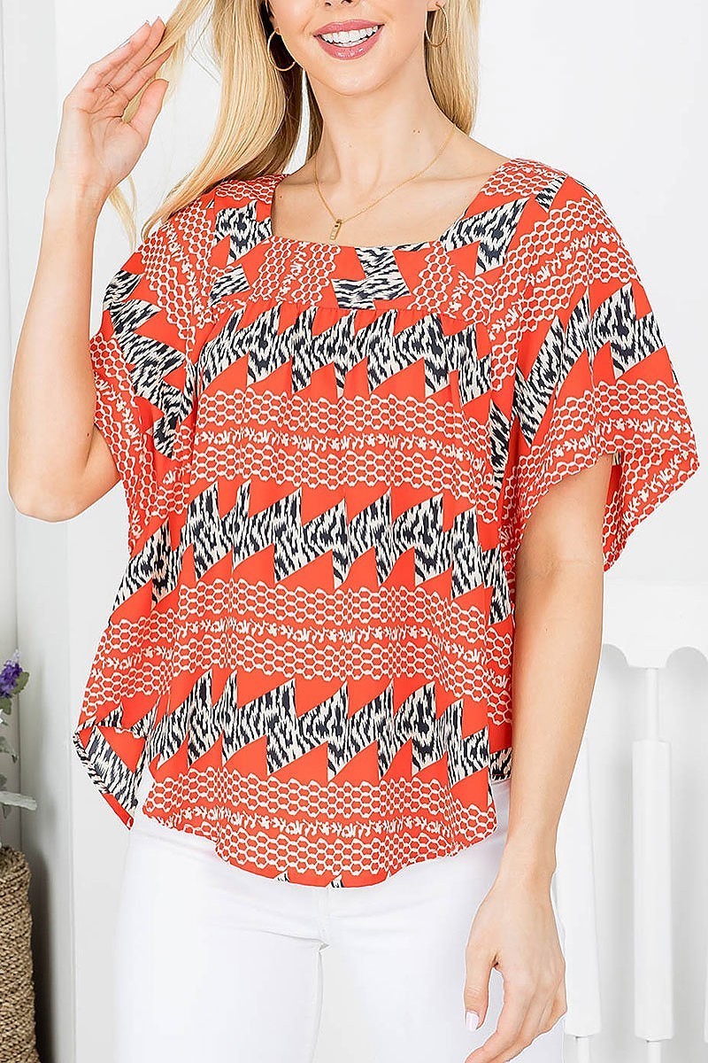 Animal print square neck loose fit top (EF3906)