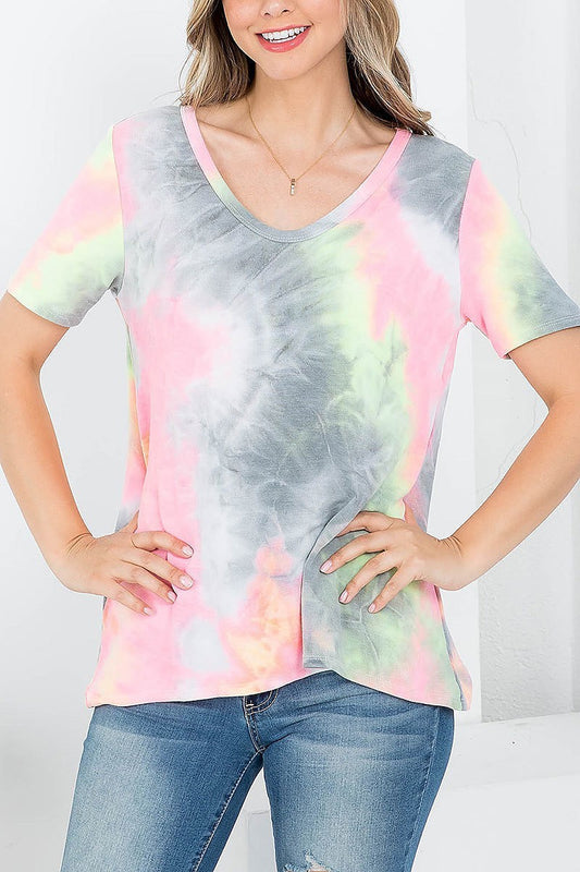 V neck tie dye loose fit top (EF4088)