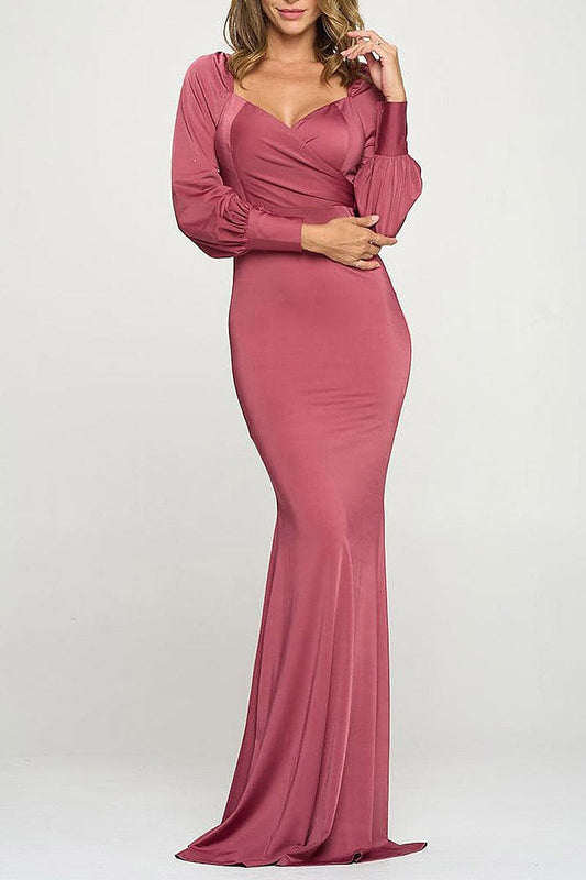 V neck bodycon maxi gown dress (EFWT1359)