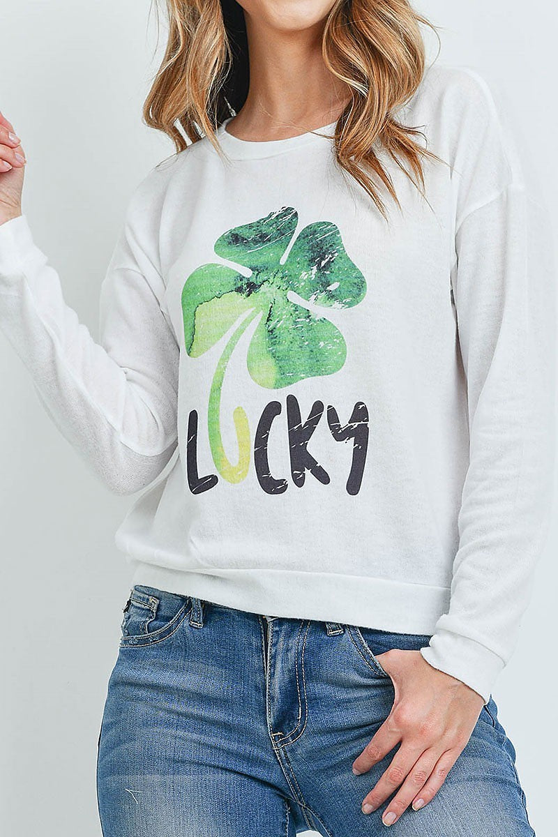 Lucky graphic crew neck top (EF5615)