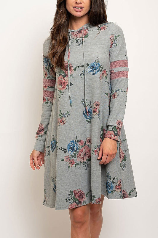 Floral long sleeve hoddie dress (EDWT2785)