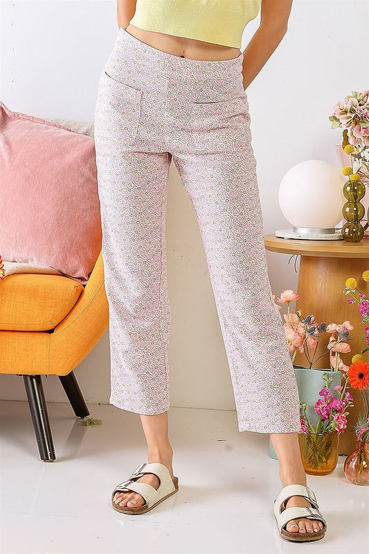 Chamomile print pocket detail high waist pants (TED1336)