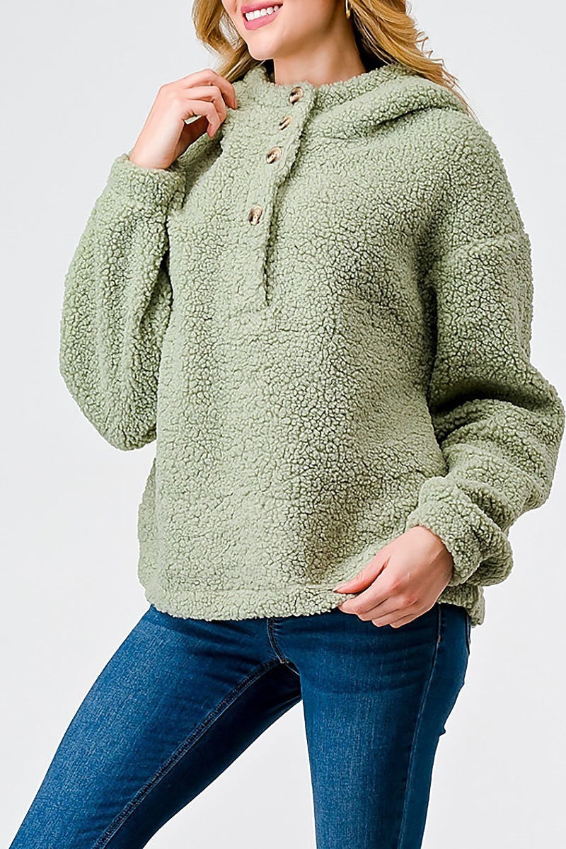 Teddy knit button up pocket detail hooded sweater (TED2023)