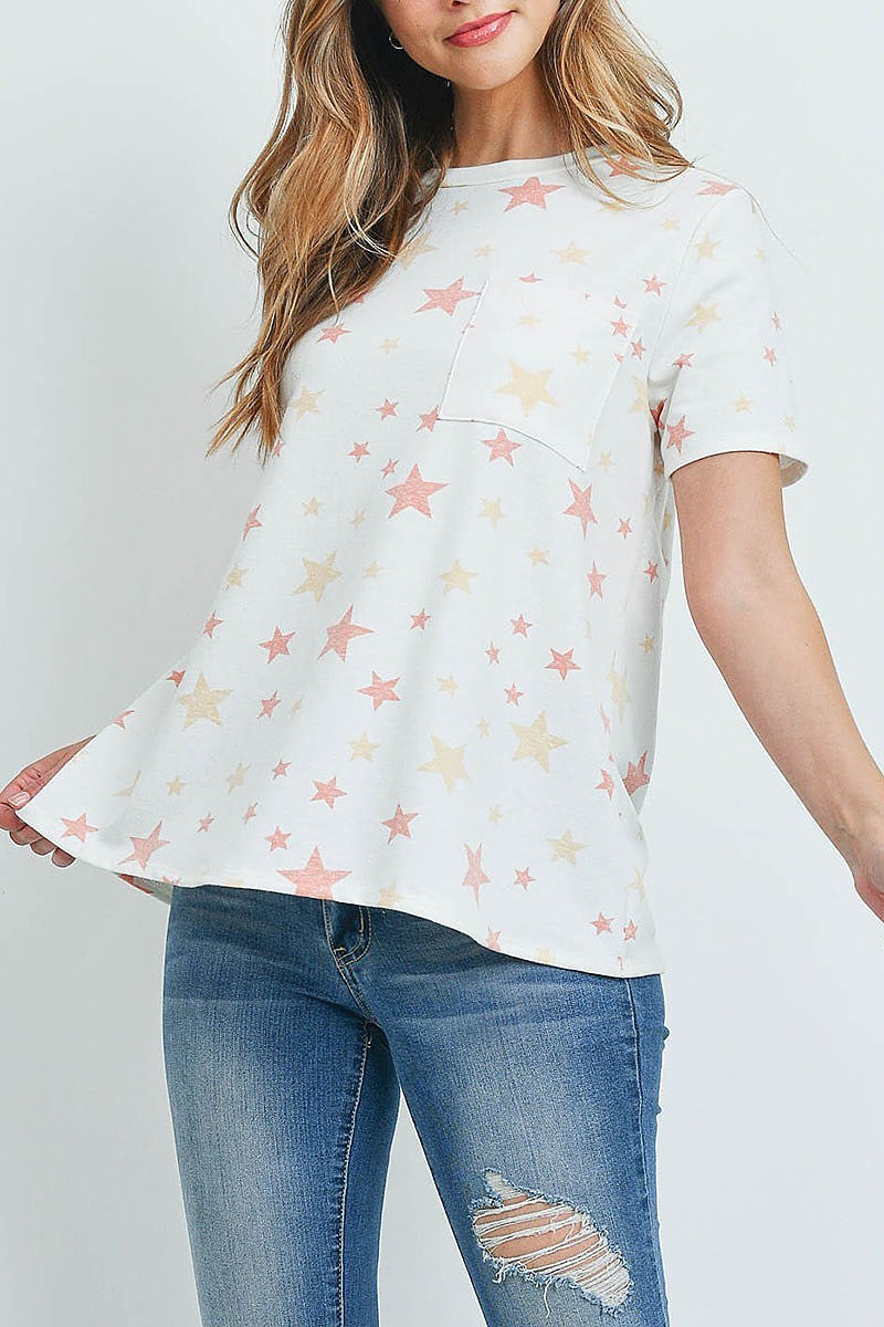 Star print short sleeves round neck top (ED9029)