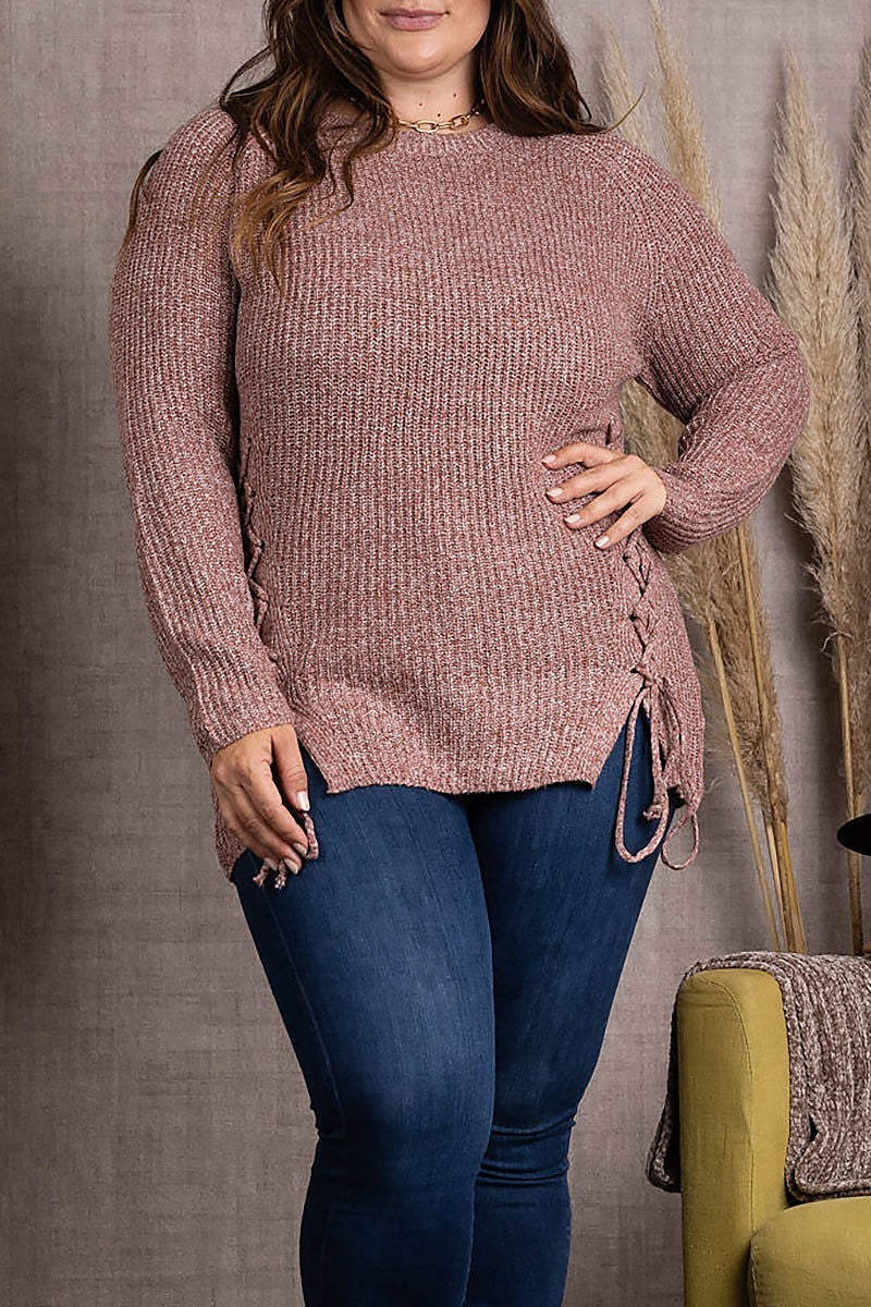 Soft knit crisscross plus size sweater (EDSW3671)