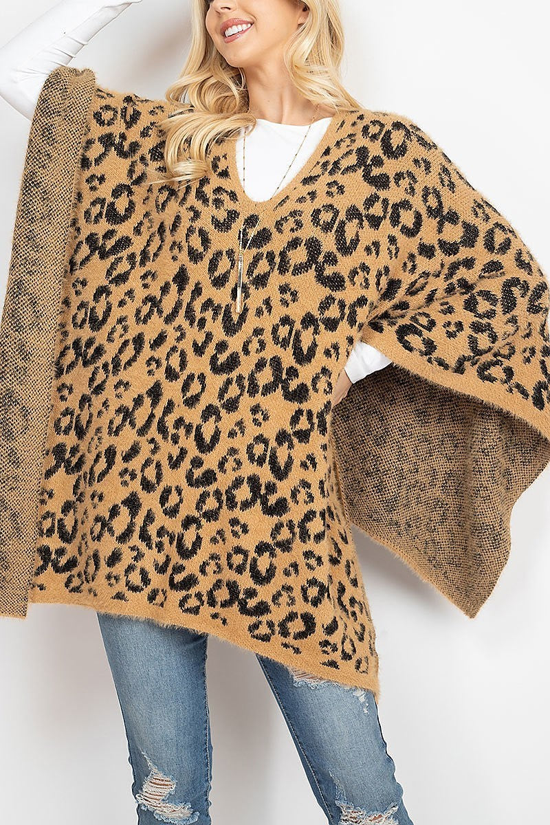 Leopard print sweater poncho (DGS5334)