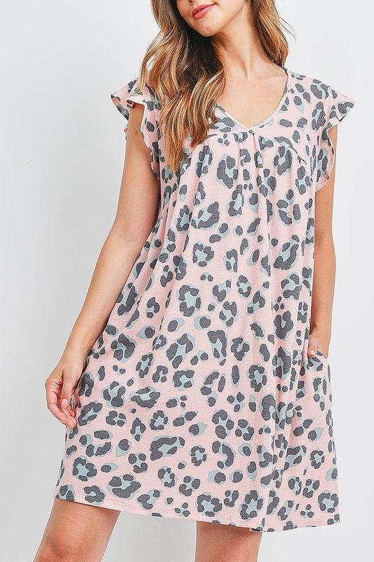 Cap sleeve leopard pocket dress (DED6590)