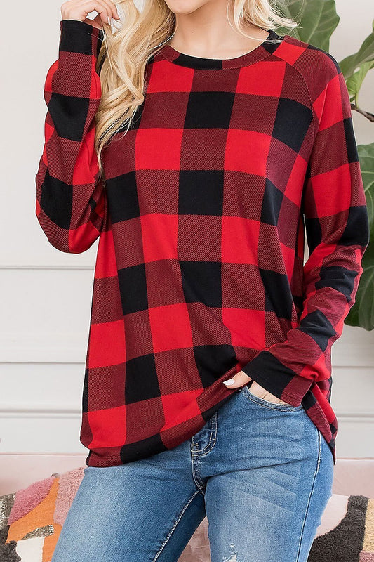 Plaid round neck loose fit top (ED8041-1)