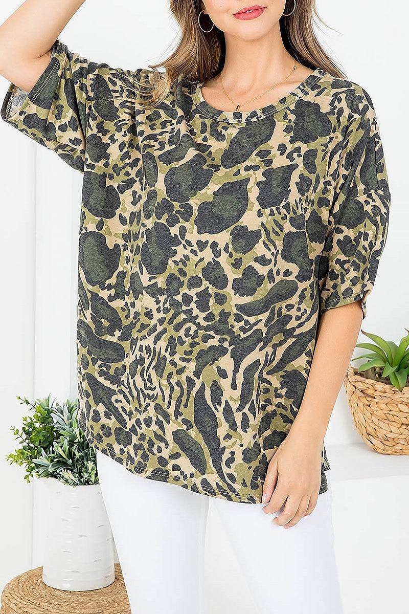 Camo print loose fit top (EF3798)