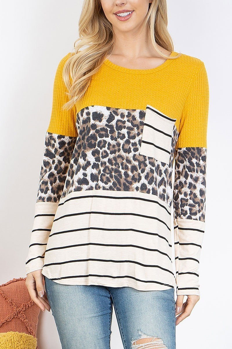 Leopard stripes waffle top (EF4799)