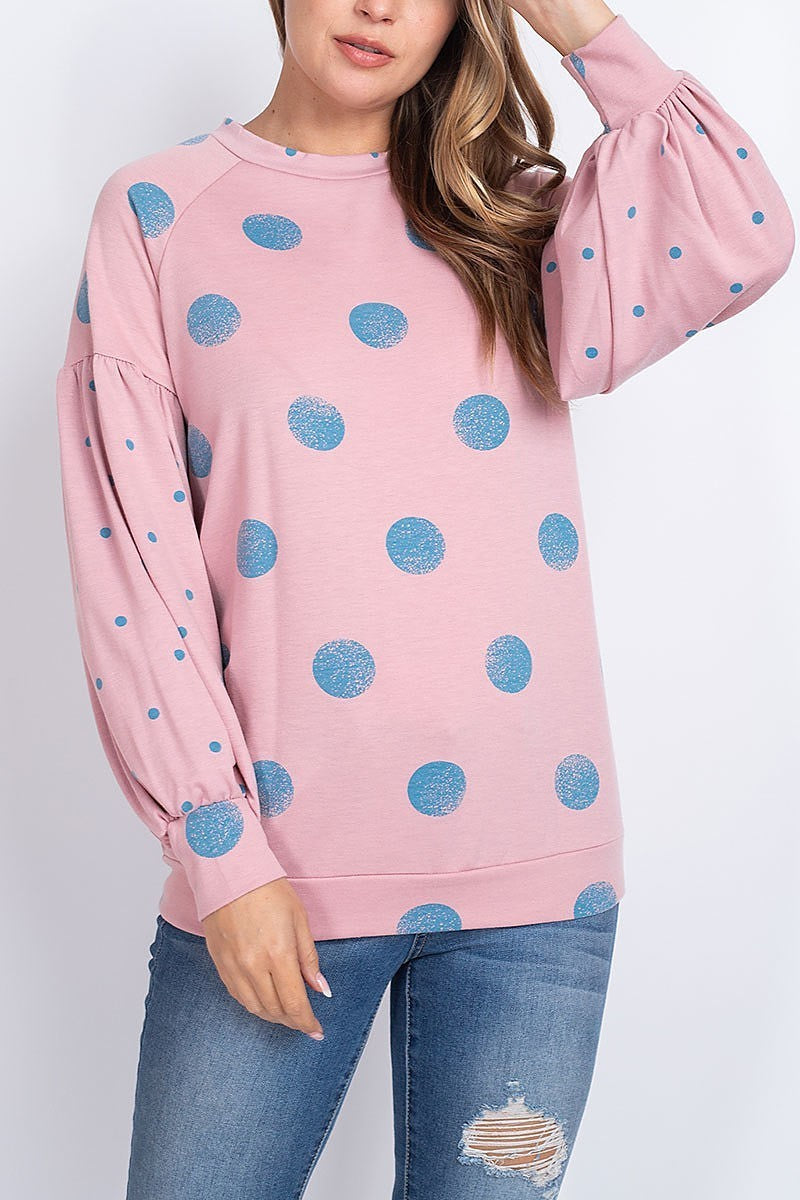 Bubble sleeve mix polka dot print top (EF1928)