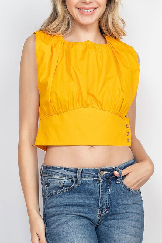 Side button detail ruched crop top (EF1847)