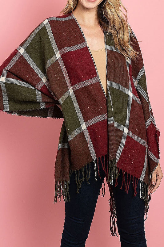 Fringe detail loose fit poncho sweater (DGS4918)