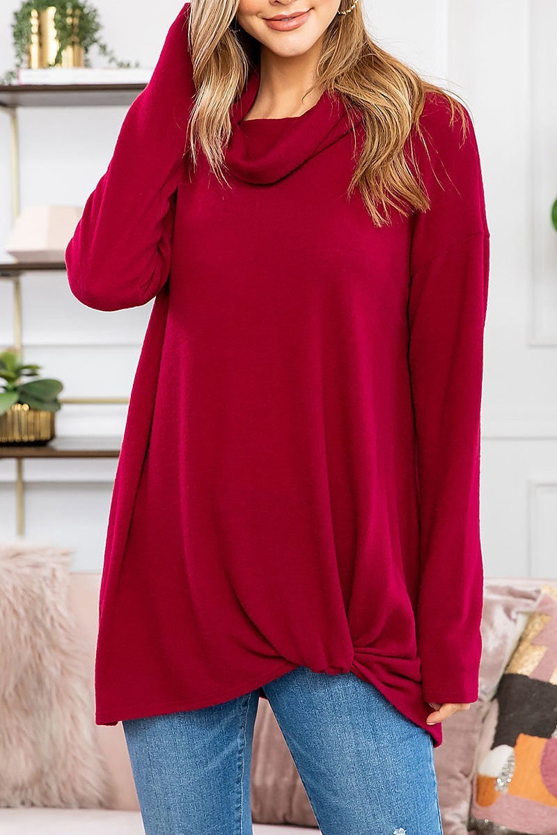 Cowl neck twist front tunic top (ED8080-1)