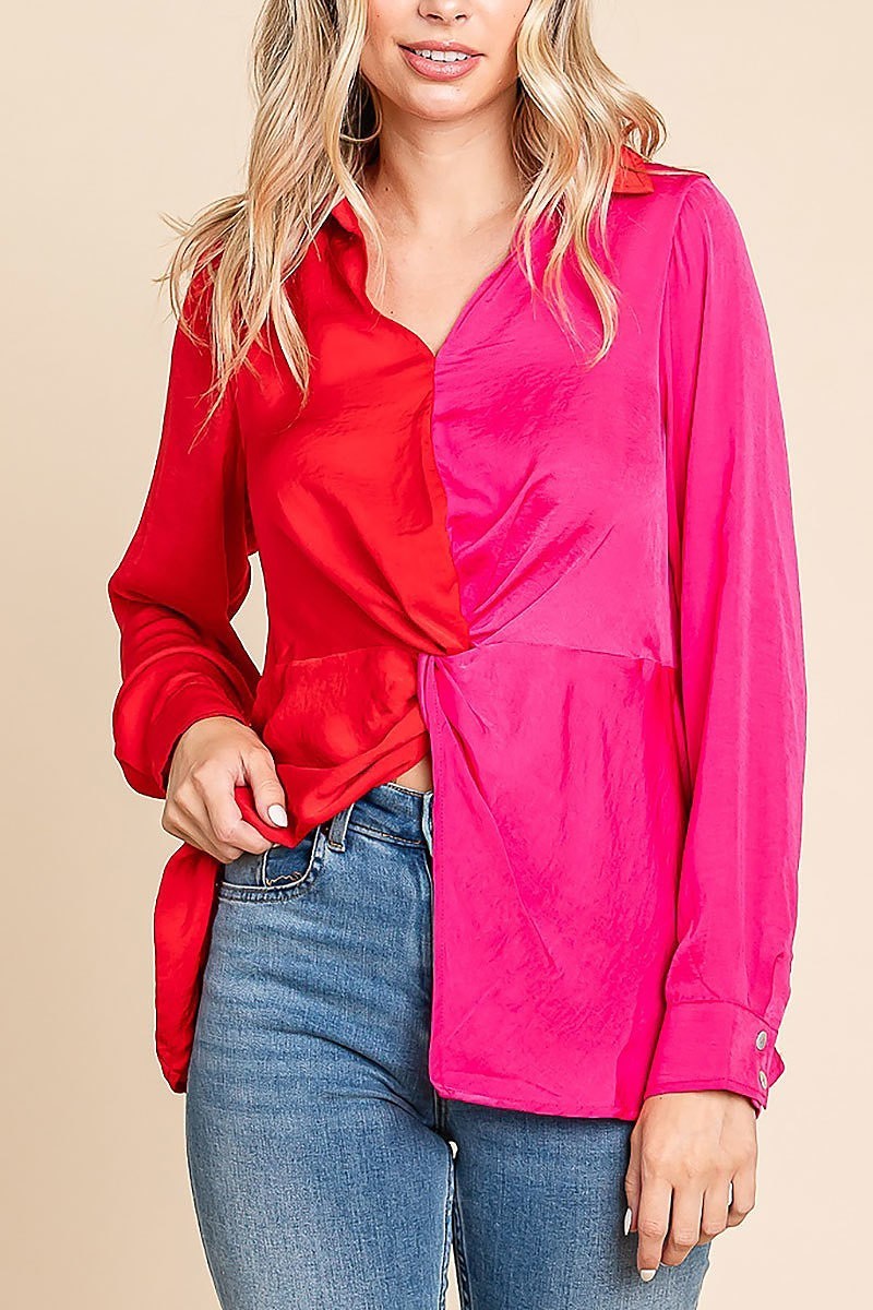 Color block front twisted blouse (EDH1663)