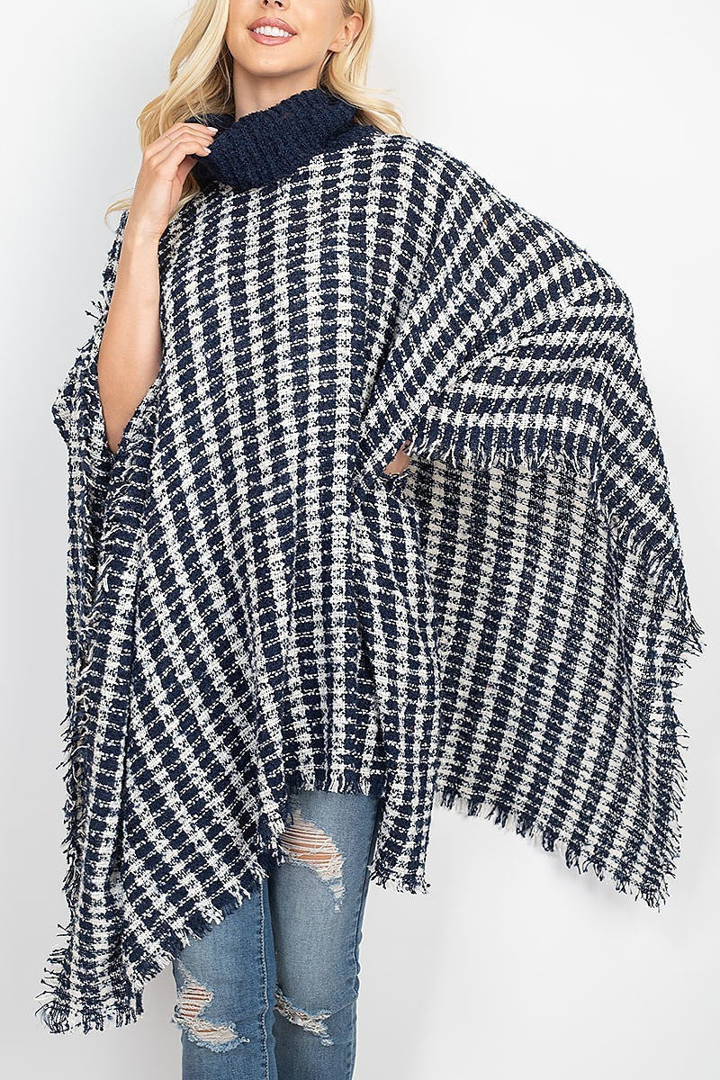 Knit striped plaid shawl poncho (DGS5284)