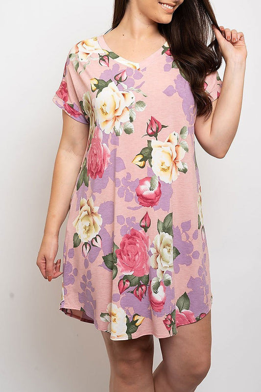 V neck floral print dress (EDWT1997)