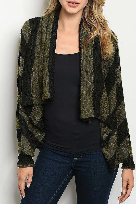 Drape front stripe cardigan sweater (DGS3663-1)