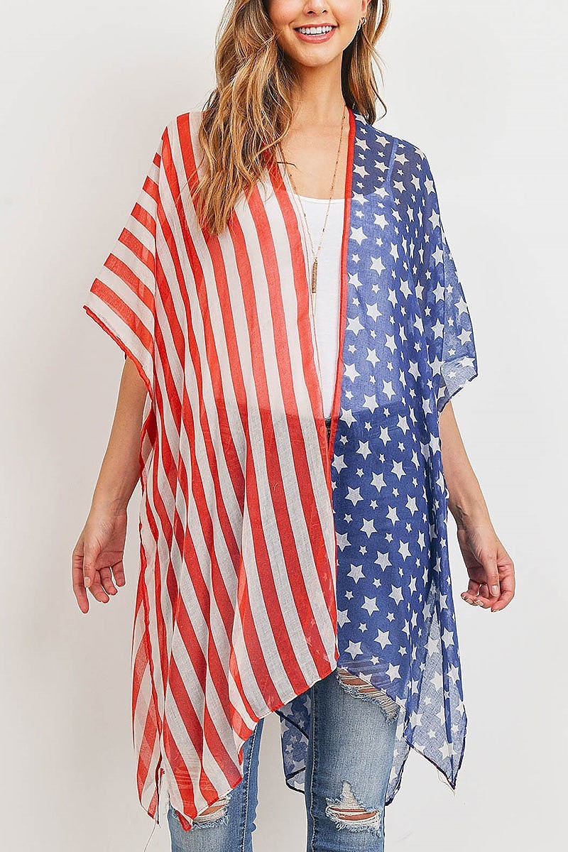 Half n half american flag kimono (ED9926)