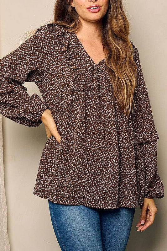 Long sleeve v-neck tunic floral blouse top (EFWT4816)