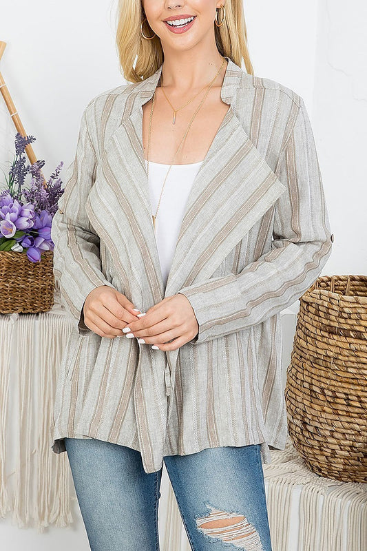 Drawstring waist stripe jacket (DGS5726)