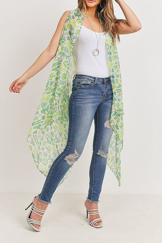 Cactus long open front kimono vest (DGS5172)